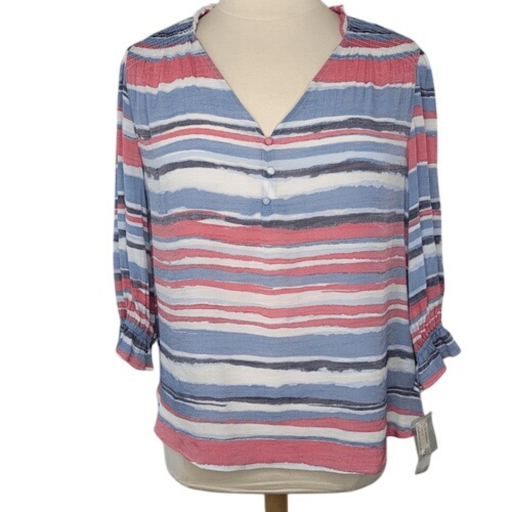 Zac & Rachel Red, White & Blue‎ Stripe V-Neck Top